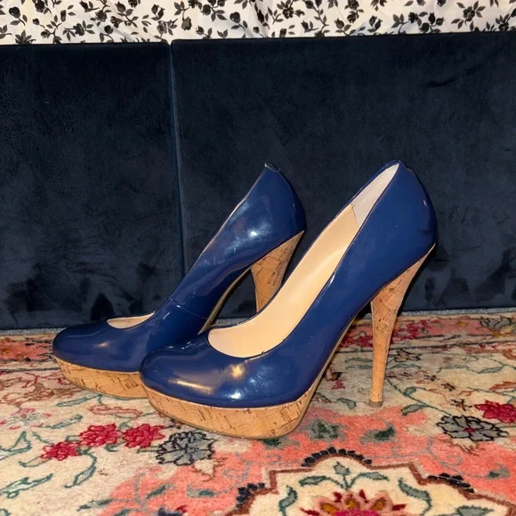 Guess Navy Heels with Cork Accents - Picture 2 of 6